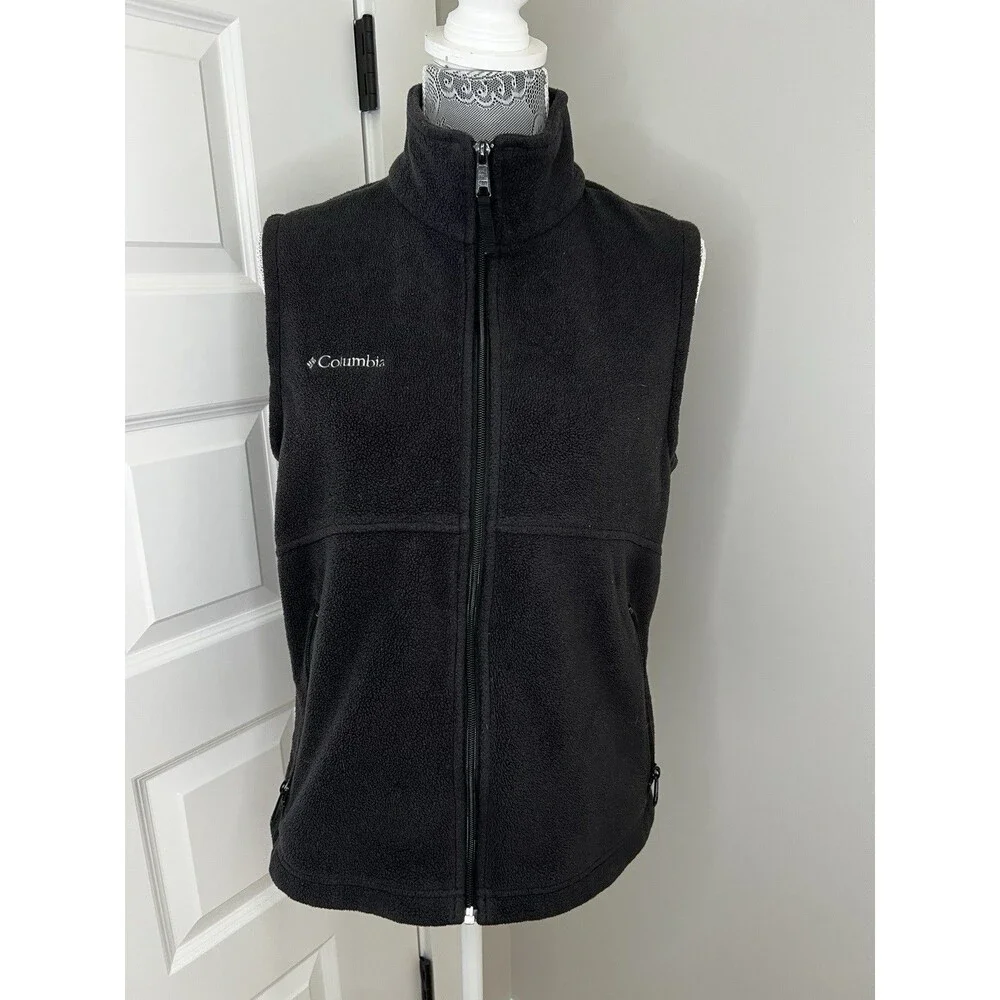 Columbia Women's Fleece Black Full Front Zip Up Vest Size Medium Soft Warm